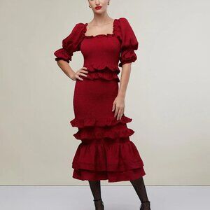 Rachel Parcell  Jacquard Smocked Midi Dress Size Small